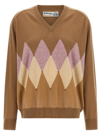Ballantyne Argyle Intarsia New Diamond Sweater Beige