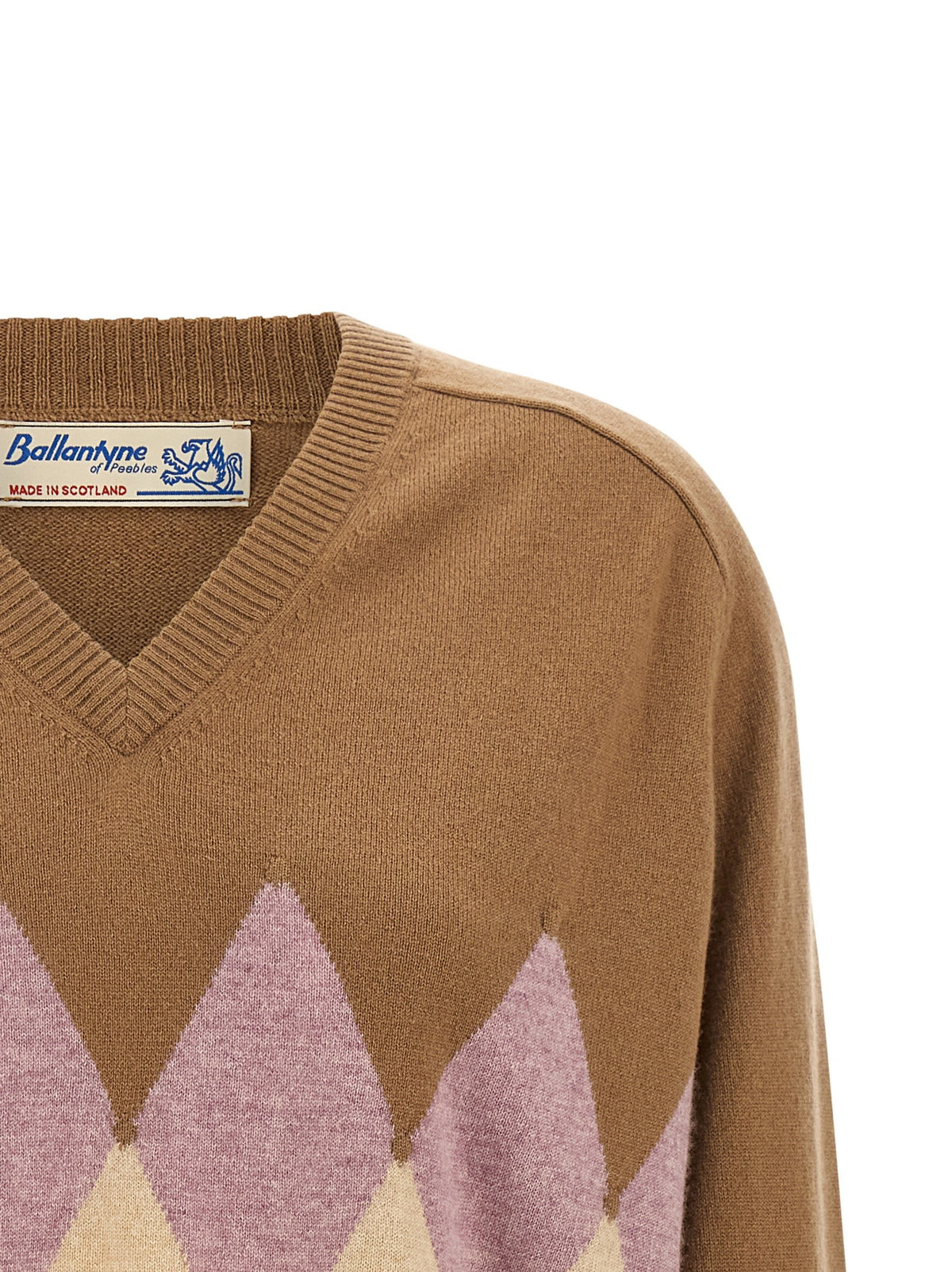 Ballantyne Argyle Intarsia New Diamond Sweater Beige