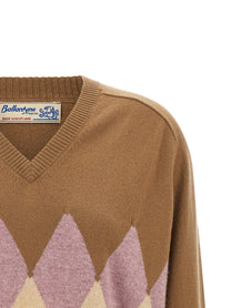 Ballantyne Argyle Intarsia New Diamond Sweater Beige
