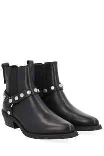 Ash women’s boot logan black black leather ankle boots with silver-toned studs along the strap