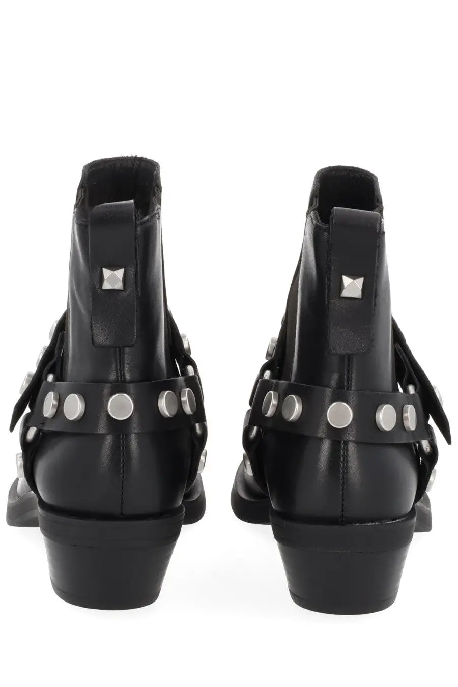 Ash women’s boot Logan black black leather ankle boots with silver toned studs and chunky heel