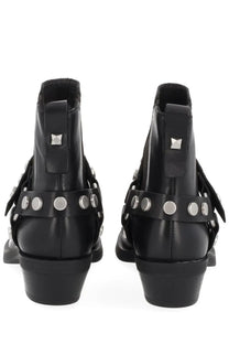 Ash women’s boot Logan black black leather ankle boots with silver toned studs and chunky heel