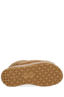 Ash women’s boot Olympia beige tan shearling-lined slip-on boot with rubber sole and ash logo embossed on tread