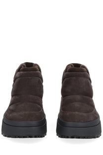 Ash women’s boot Onyx brown brown suede ankle boots with thick black rubber sole and quilted design