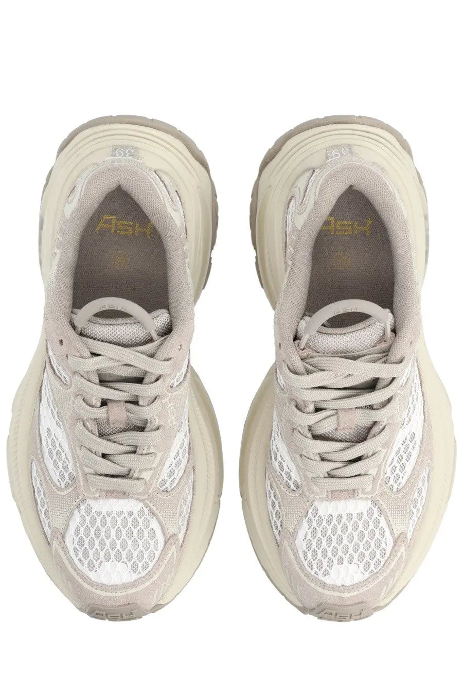 Ash women’s dragon sneaker beige mesh sneaker with chunky layered sole design in beige and white colors