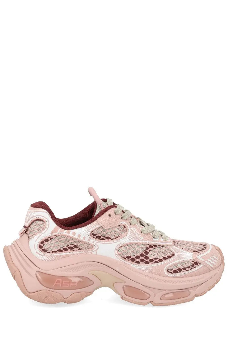 Ash women’s dragon sneaker in pink and maroon mesh with chunky sole for stylish casual wear