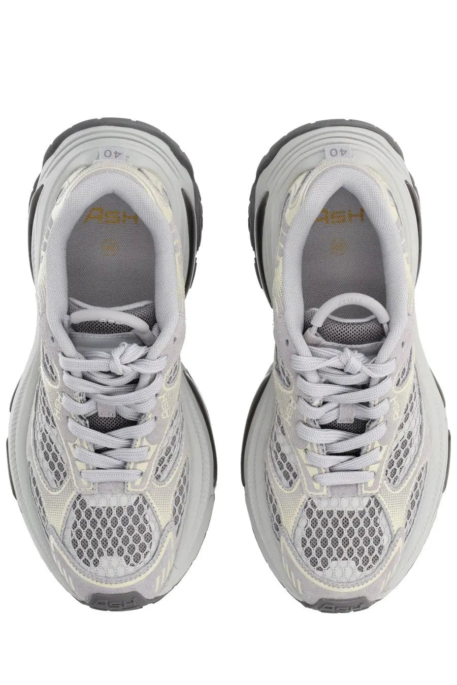 Ash women’s dragon sneaker grey chunky sneakers with gray and black mesh design featuring resh logo on the insole