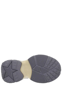 Gray rubber sole with beige midsole and geometric tread pattern featuring hsd logo on ash women’s dragon sneaker gray