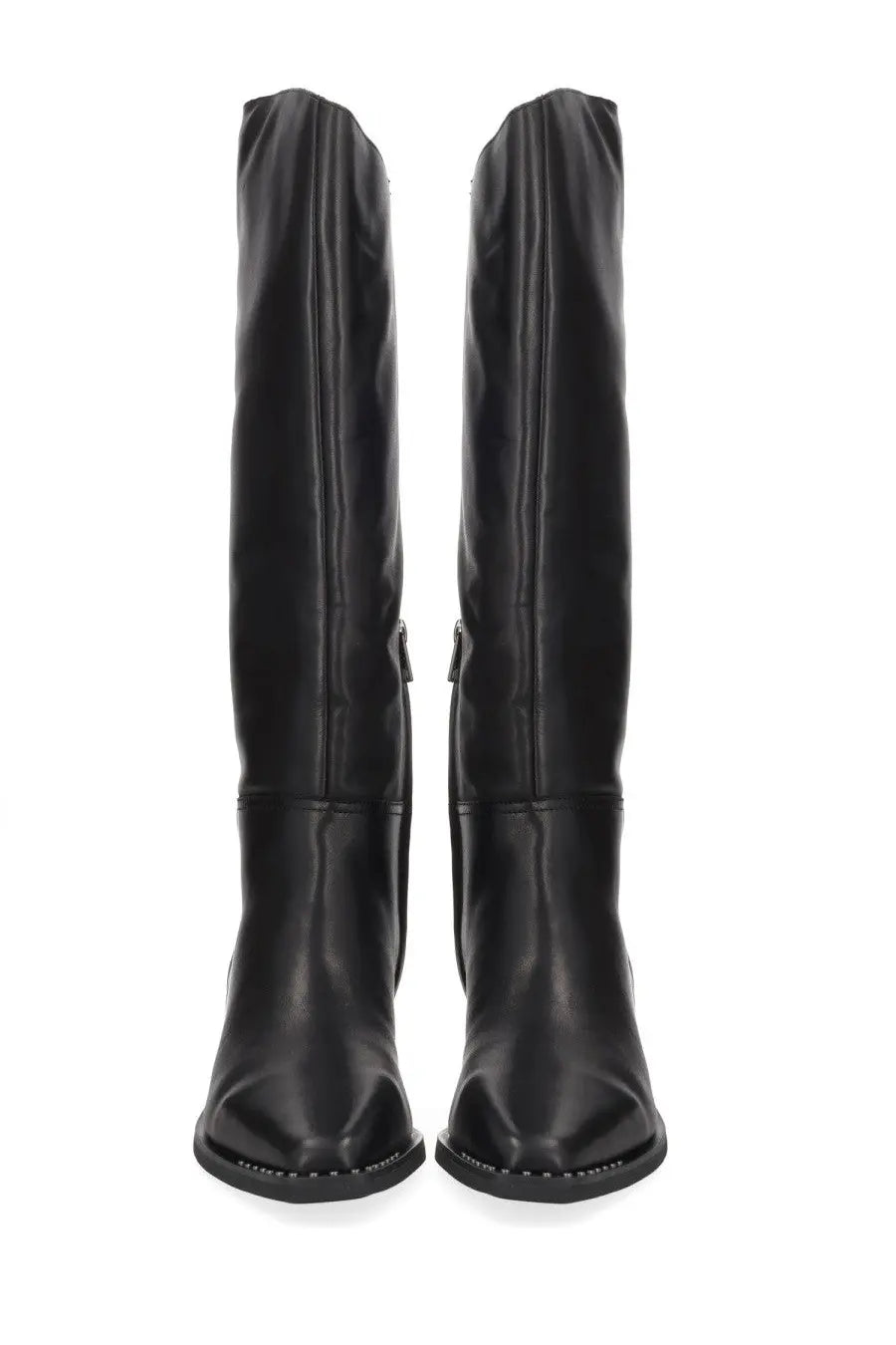 Ash women’s Harpo western boot black knee-high leather with sleek glossy finish and subtle stitching details