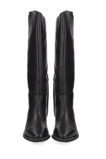 Ash women’s Harpo western boot black knee-high leather with sleek glossy finish and subtle stitching details