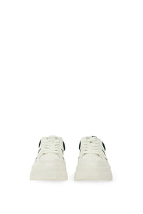 Ash women’s iconic sneaker white platform sneaker with black accents on laces and heel side view