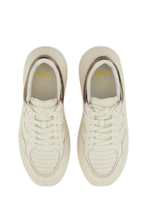 Ash women’s icons combo sneaker white cream leather with chunky sole perforated toe box and metallic heel accents