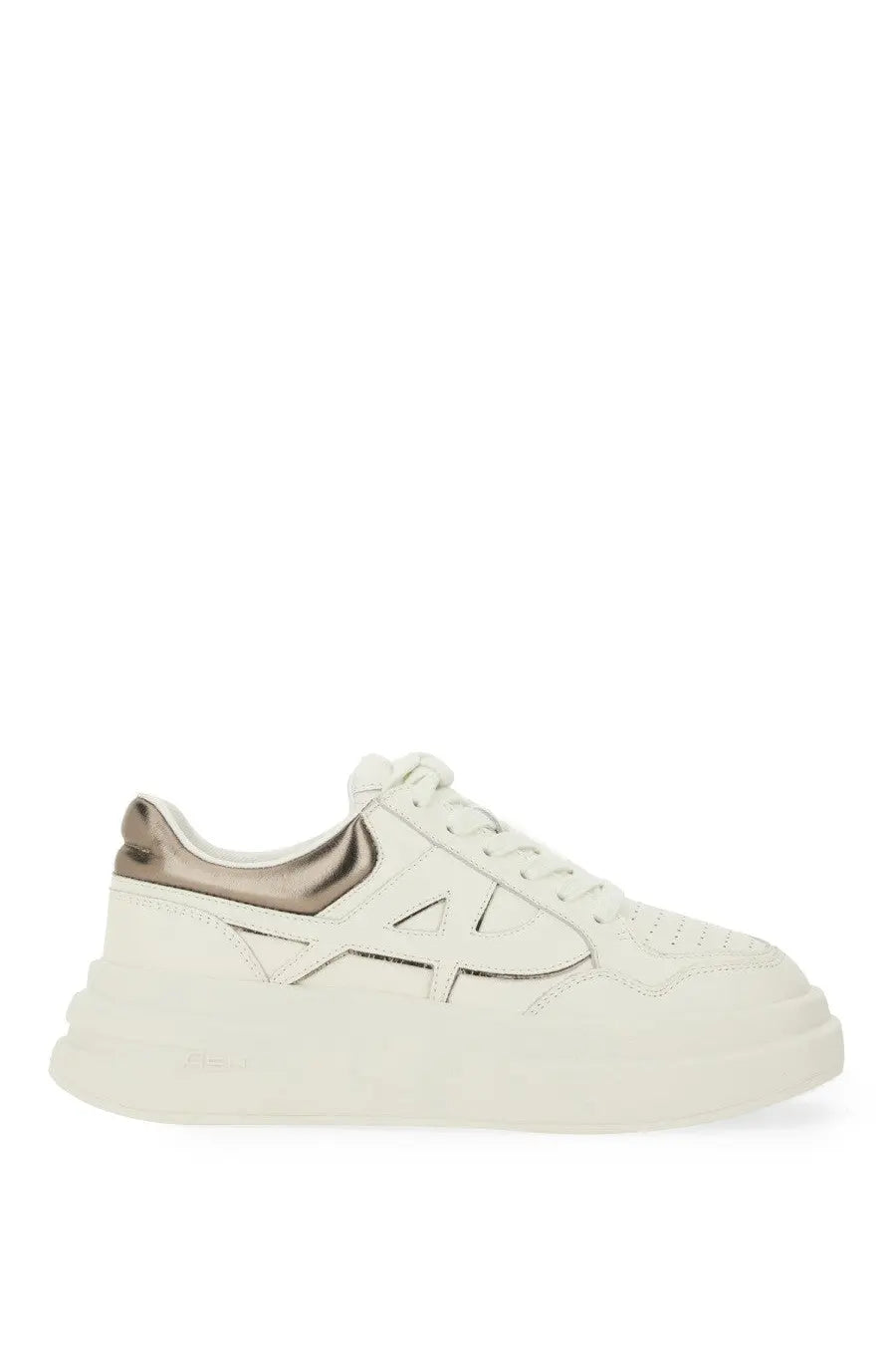 Ash women’s icons combo sneaker white leather sneaker with metallic gold accents and chunky sole
