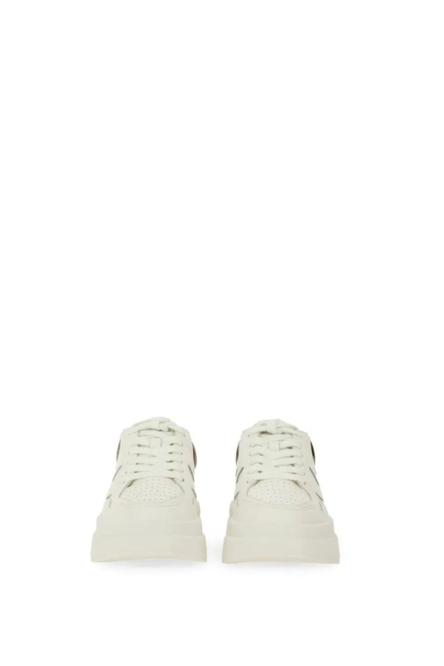 Ash women’s icons combo sneaker white leather with chunky sole and subtle perforated detailing in front view