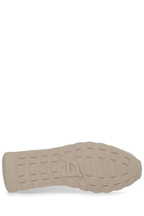 Beige rubber sole with textured grid pattern and embossed logo on ash womens killbill sneaker silver
