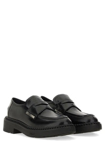 Black patent leather ash women’s medusa loafer with chunky platform sole and metallic buckle detail