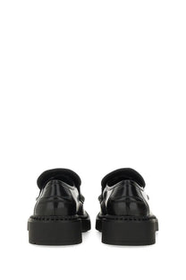 Ash women’s Medusa loafer black patent leather with chunky rubber sole and stitched detailing front view