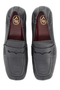 Black leather Ash women’s moccasin Barkley loafers with sleek minimalist design and subtle stitching details