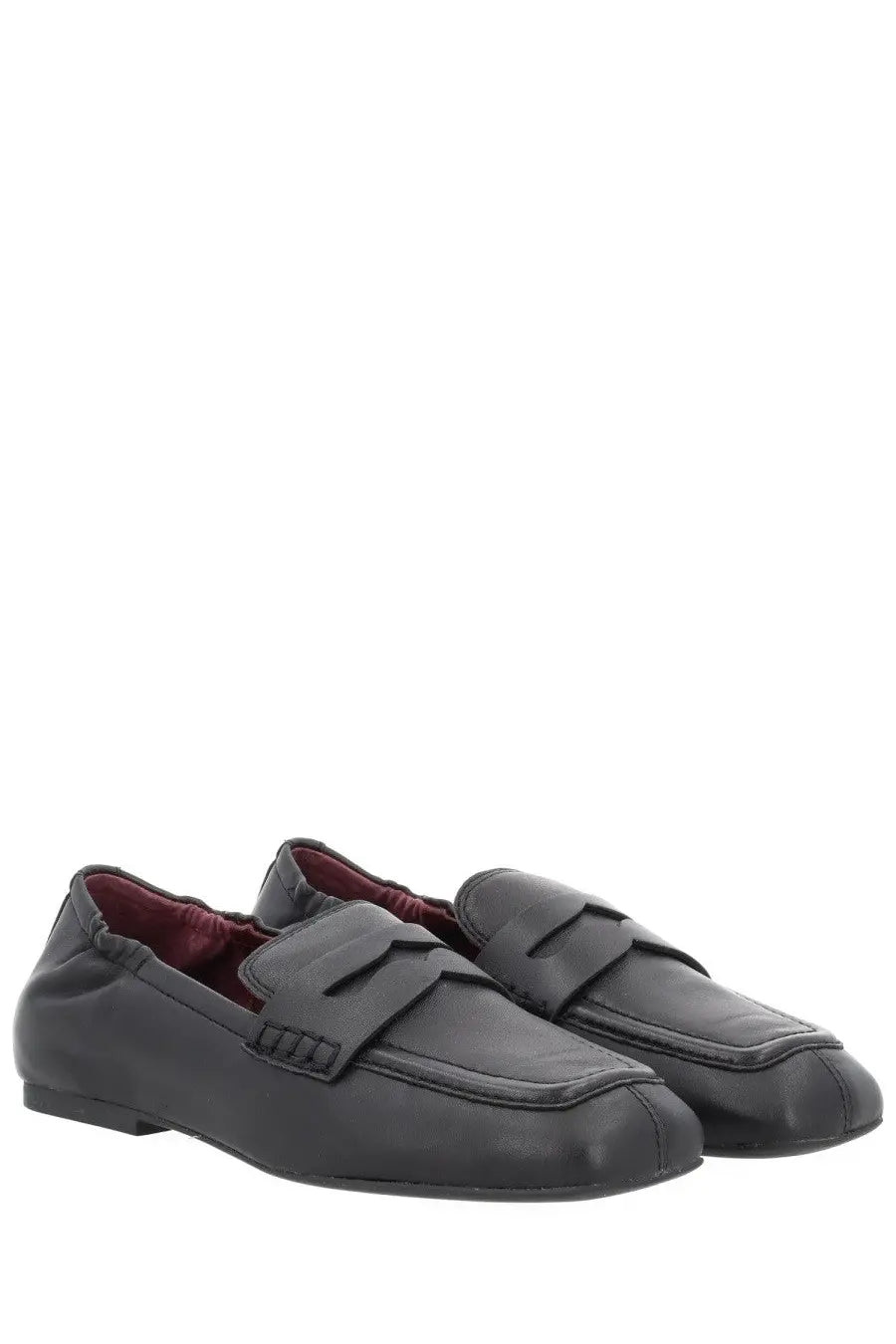 Ash women’s moccasin barkley black leather loafers with subtle sheen and contrasting burgundy lining
