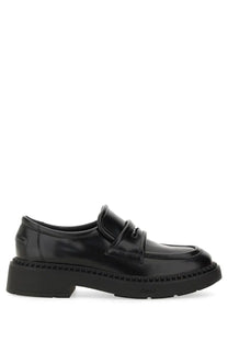 Ash women’s moccasin miracle black black patent leather loafer with chunky platform sole and stitched detailing
