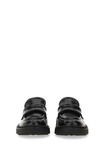 Ash women’s moccasin miracle black black patent leather loafers with chunky rubber sole and two velcro straps