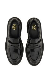 Ash women’s moccasin miracle black patent leather loafers with glossy finish and gold ash logo on the insole