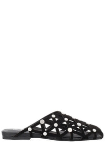 Black mesh slide sandal ash women’s mule bone black with silver circular studs in geometric pattern
