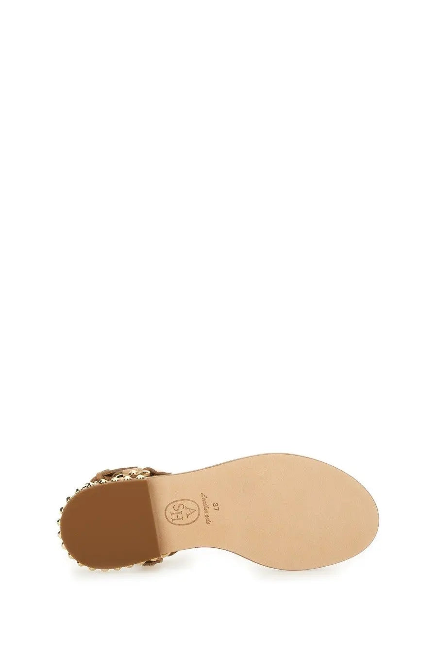 Ash women’s patsy bis sandal beige gold-tone studded leather flat sole with branded insole