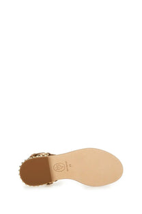 Ash women’s patsy bis sandal beige gold-tone studded leather flat sole with branded insole
