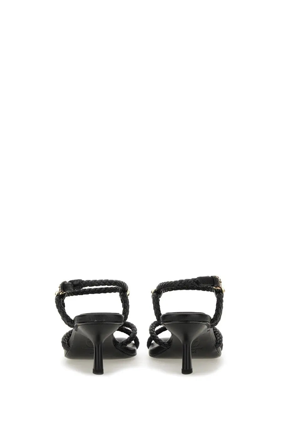 Black braided leather sandals with a sleek minimalist design and slender heels ash women’s sandal jess bis black