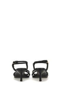 Black braided leather sandals with a sleek minimalist design and slender heels ash women’s sandal jess bis black
