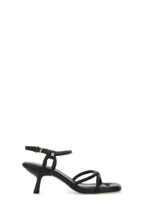 Black braided leather strappy sandal with slender heel and gold-tone buckle from ash womens jess bis collection