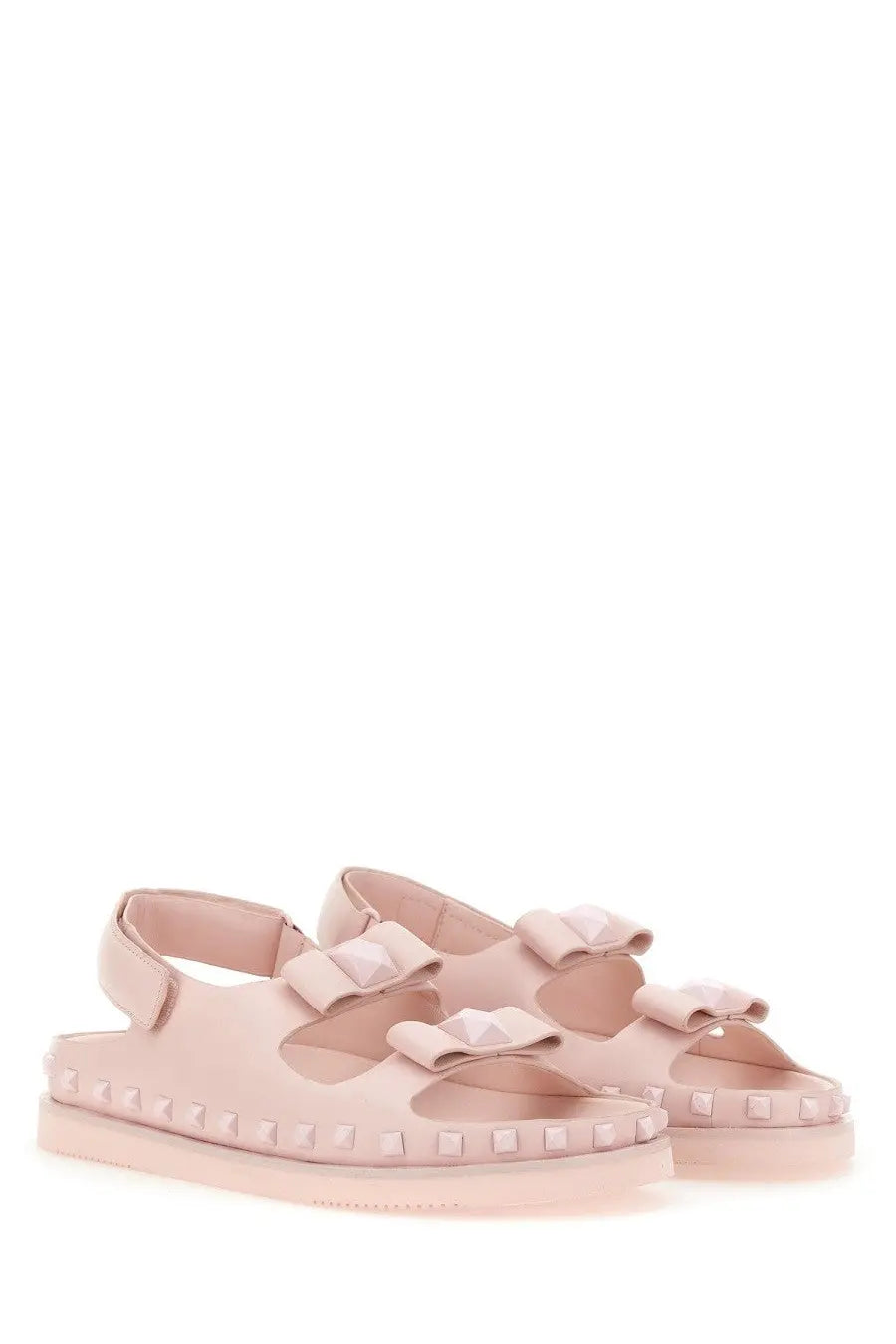 Pink leather sandals with bow details and studded edges from ash womens sandal ursula blue collection