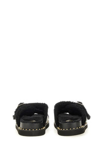 Ash women’s sandal Utah Bis black slide with black shearling lining glossy sole and gold-tone studs along the edge