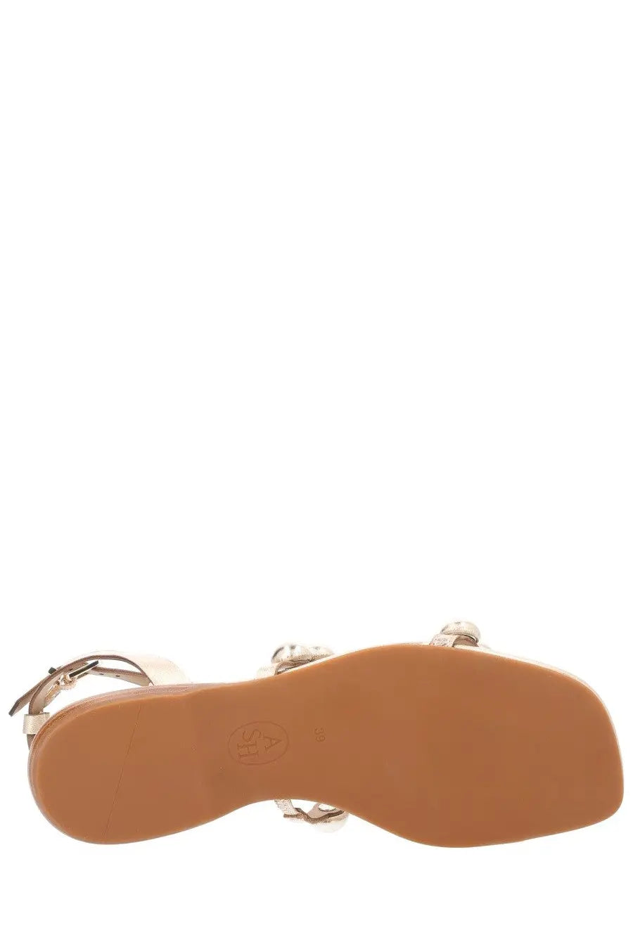 Ash women’s sandalo basso regy gold flat sandal with gold-toned braided strap and tan rubber sole