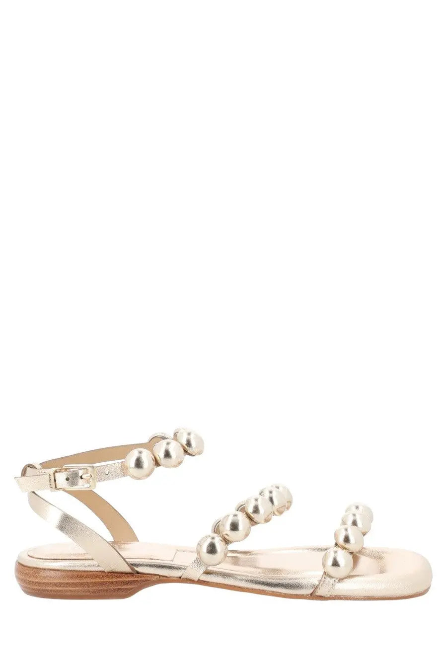 Ash women’s sandalo basso regy gold flat sandals with gold-toned metallic finish and decorative spherical beads on straps