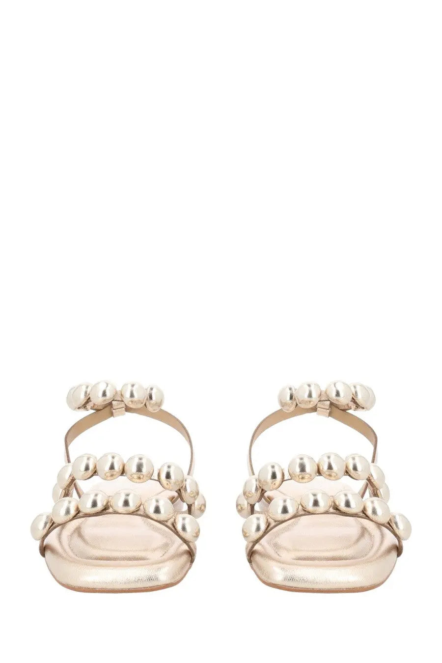 Gold-toned ash women’s sandalo basso regy sandals adorned with multiple rows of shiny spherical pearls