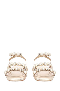 Gold-toned ash women’s sandalo basso regy sandals adorned with multiple rows of shiny spherical pearls