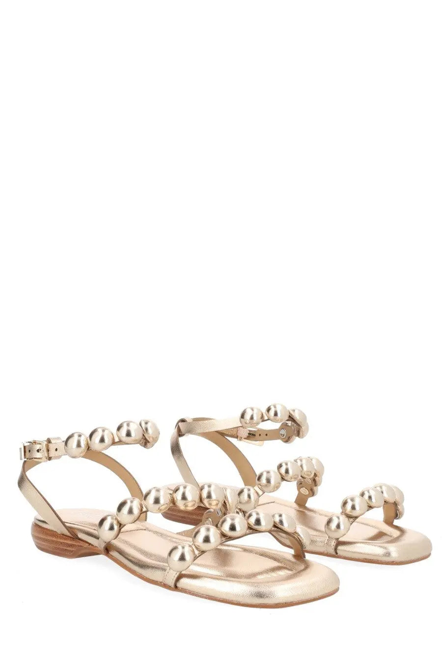 Ash women’s sandalo basso regy gold flat gold-toned sandals with multiple straps and shiny spherical bead embellishments