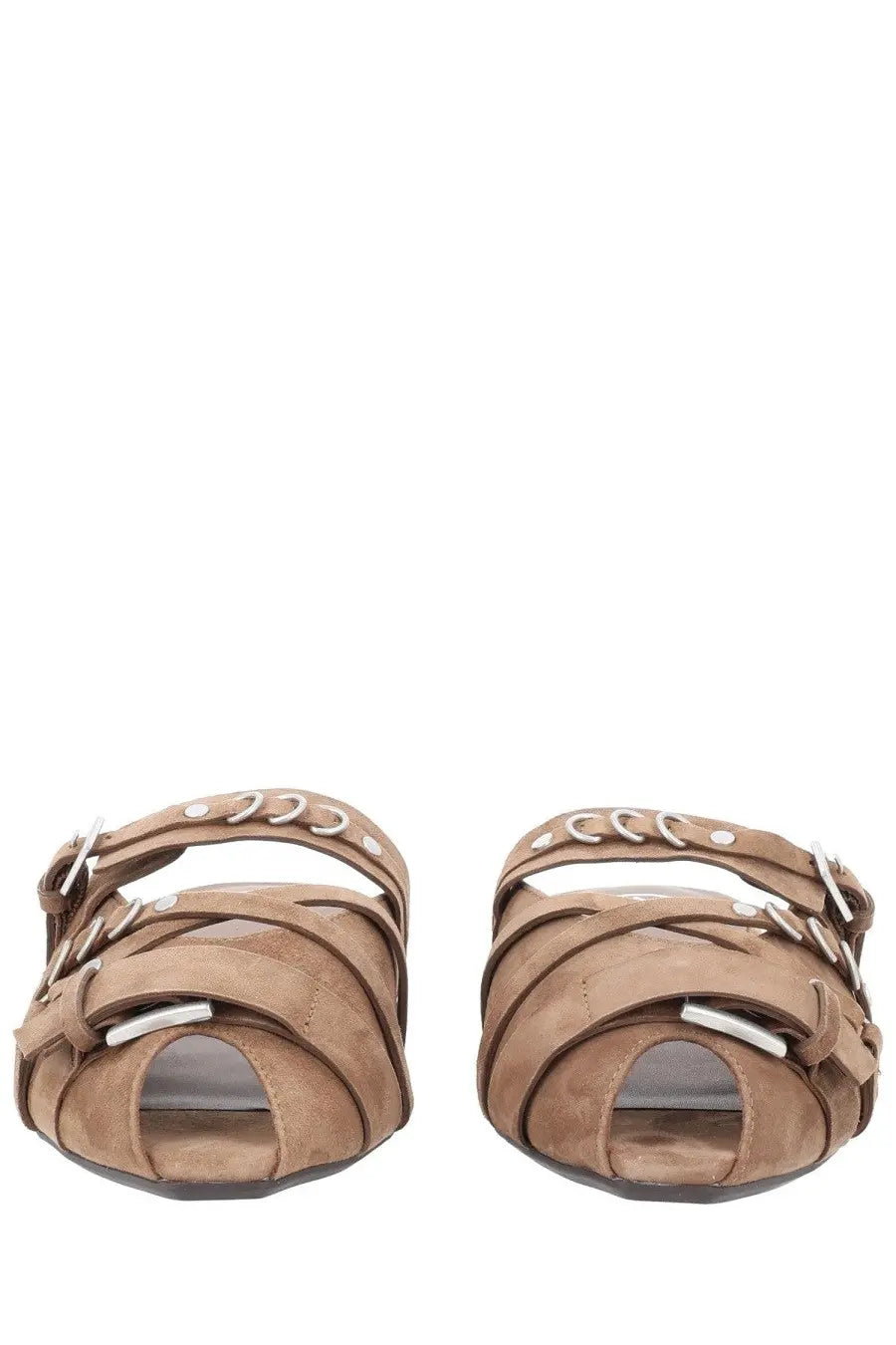 Ash women’s sandalo brigit beige tan suede sandals with multiple straps and silver toned metal accents