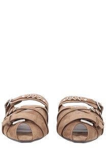 Ash women’s sandalo brigit beige tan suede sandals with multiple straps and silver toned metal accents