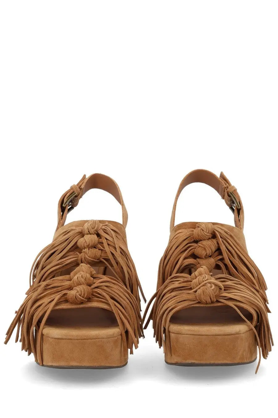 Tan suede platform sandals with braided fringe and decorative knots ash womens sandalo con tacco oprah beige