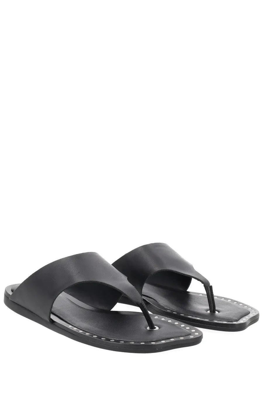 Ash women’s sandalo genius black leather thong sandals with silver-toned stitching along the edges