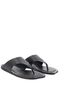 Ash women’s sandalo genius black leather thong sandals with silver-toned stitching along the edges