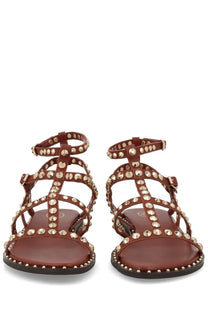 Ash women’s sandalo gladiator brown leather sandals with gold-toned studs on straps and sole