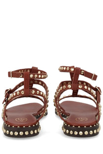 Ash womens sandalo gladiator brown leather sandals with gold toned studs along the straps and sole