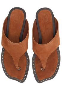 Ash women’s sandalo infradito genius brown brown suede thong sandals with black rubber soles and silver studs along edges