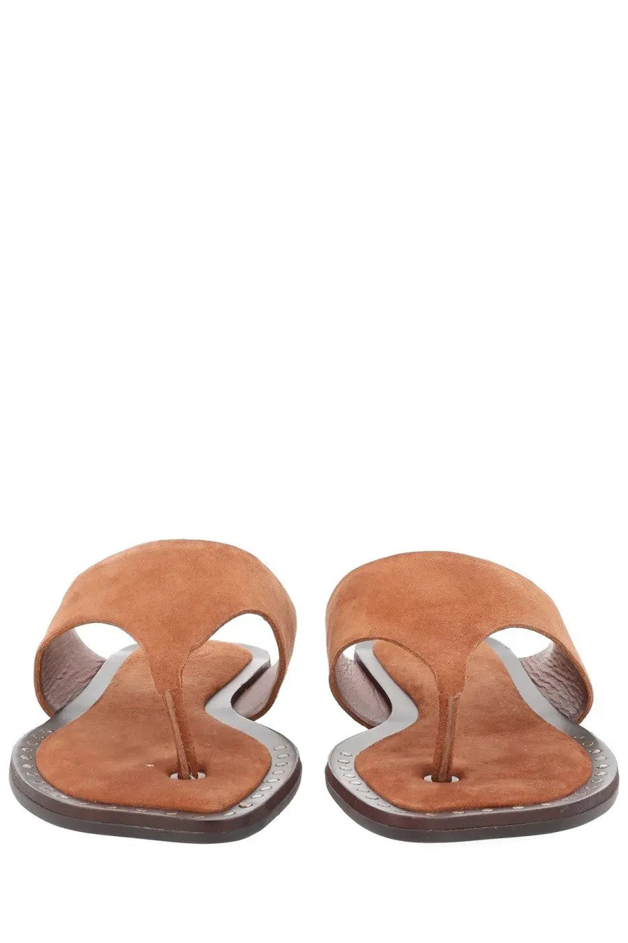 Ash women’s sandalo infradito genius brown tan suede thong sandals with dark brown leather sole and silver metallic trim