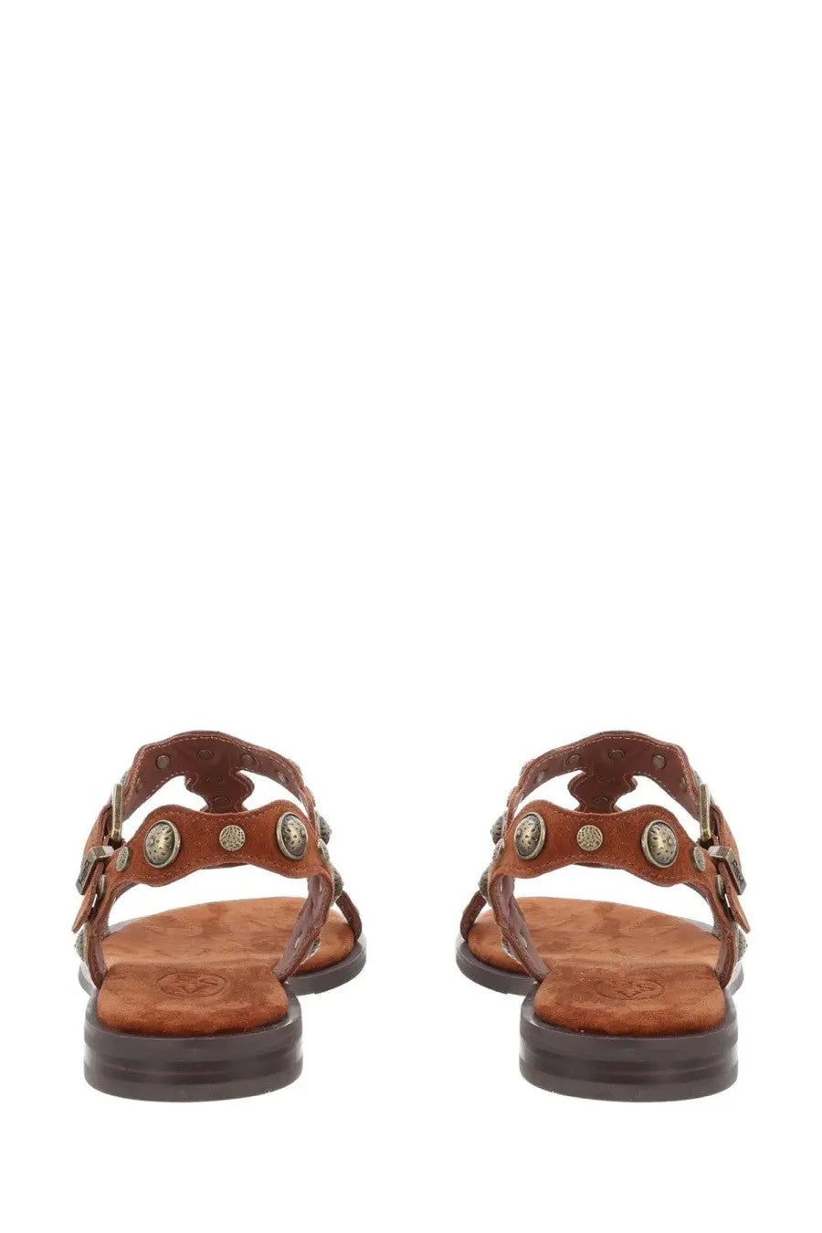 Ash women’s sandalo phanny brown brown leather sandals with decorative metallic studs and scalloped straps
