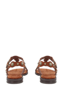 Ash women’s sandalo phanny brown brown leather sandals with decorative metallic studs and scalloped straps